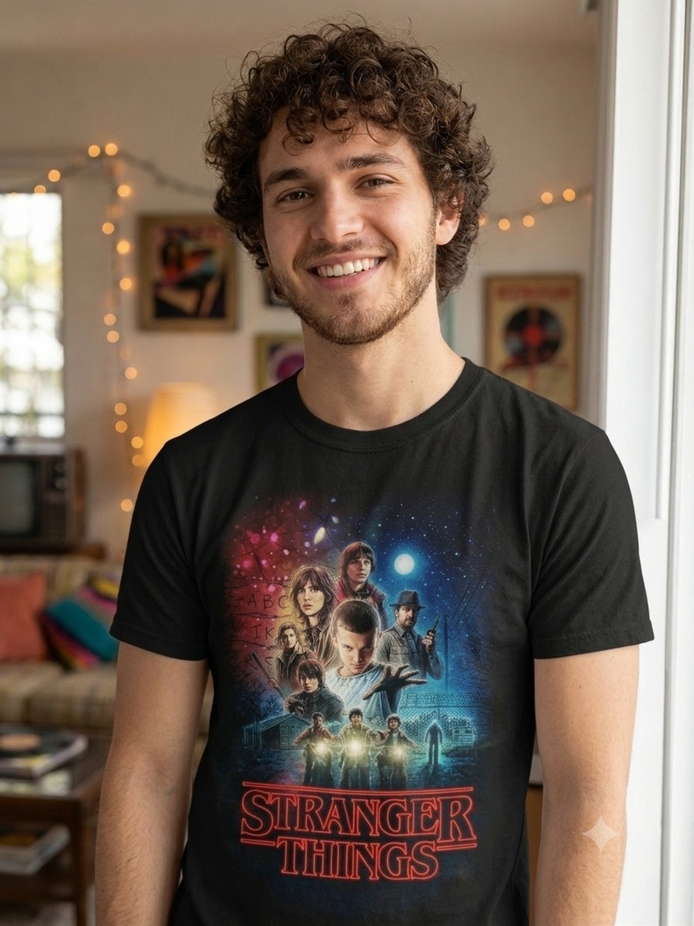 Stranger Things Red Logo Graphic Tee - Black.   MS 18